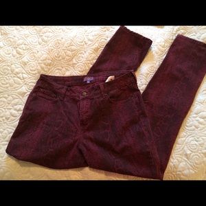 NYDJ Maroon Python Print Jeans. Size 12.